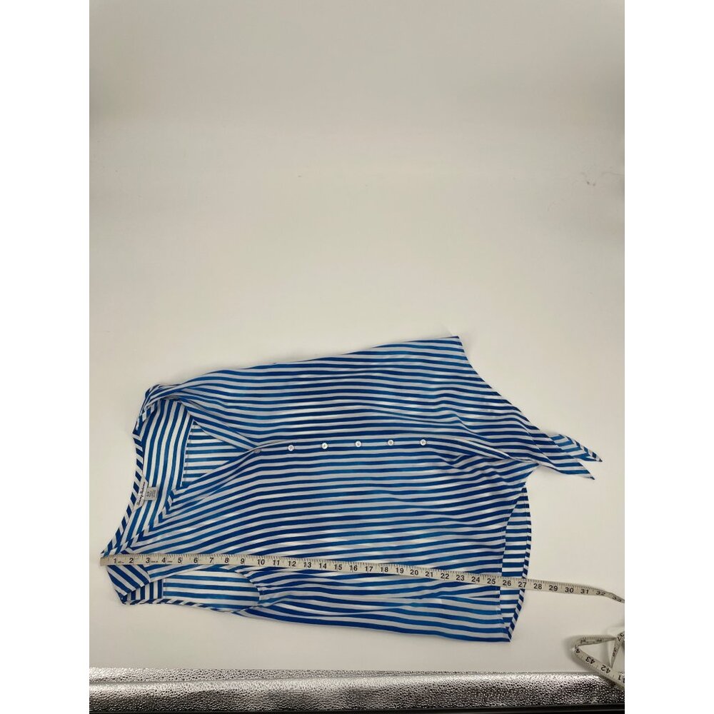 Tommy Bahama Womens Small Striped Silk Sleeveless Tie Front Blouse Blue White - Picture 7 of 7